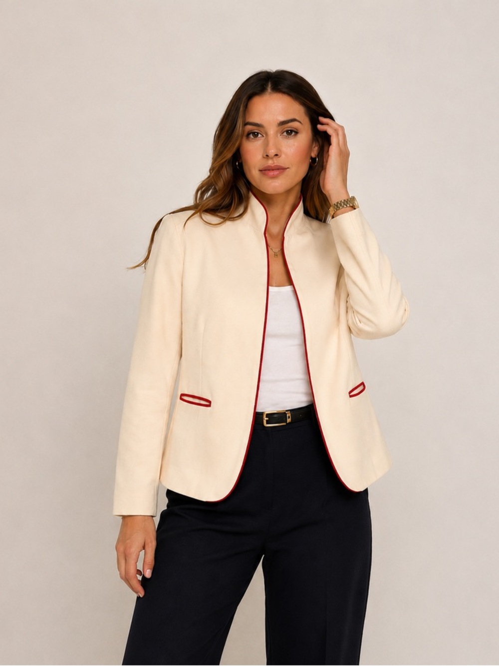 Vintage 80s Sasson Cream Blazer with Red Accents
